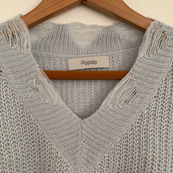 Pippidip Distressed V-Neck Sweater, New - Picture 9 of 12